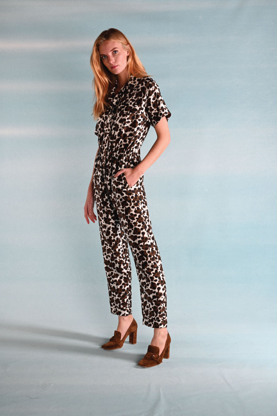 Flightsuit Short Sleeve : Leopard Silk Dupioni