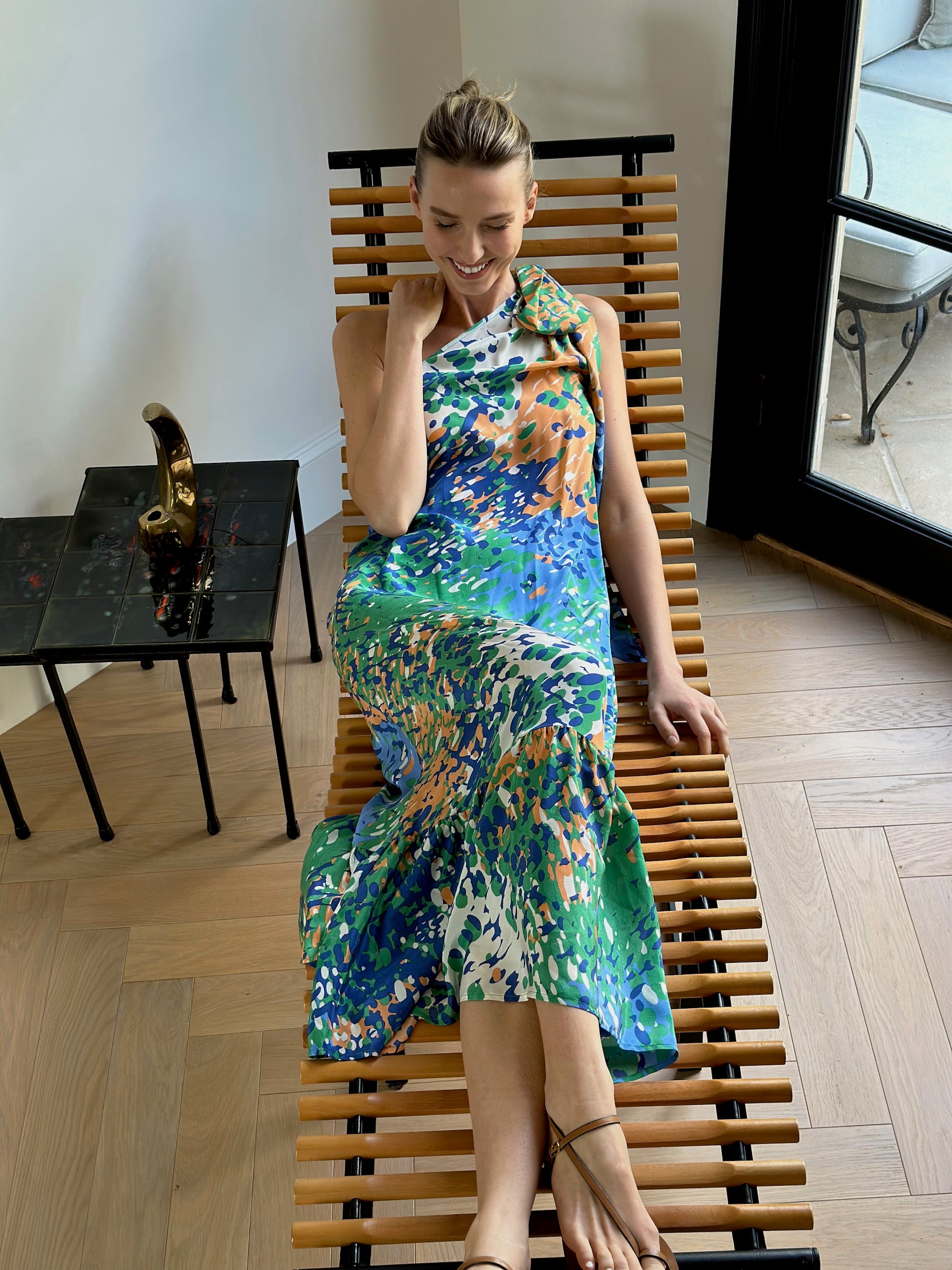 Brooke Dress : Blue Green Salmon Abstract – Julie Harrah