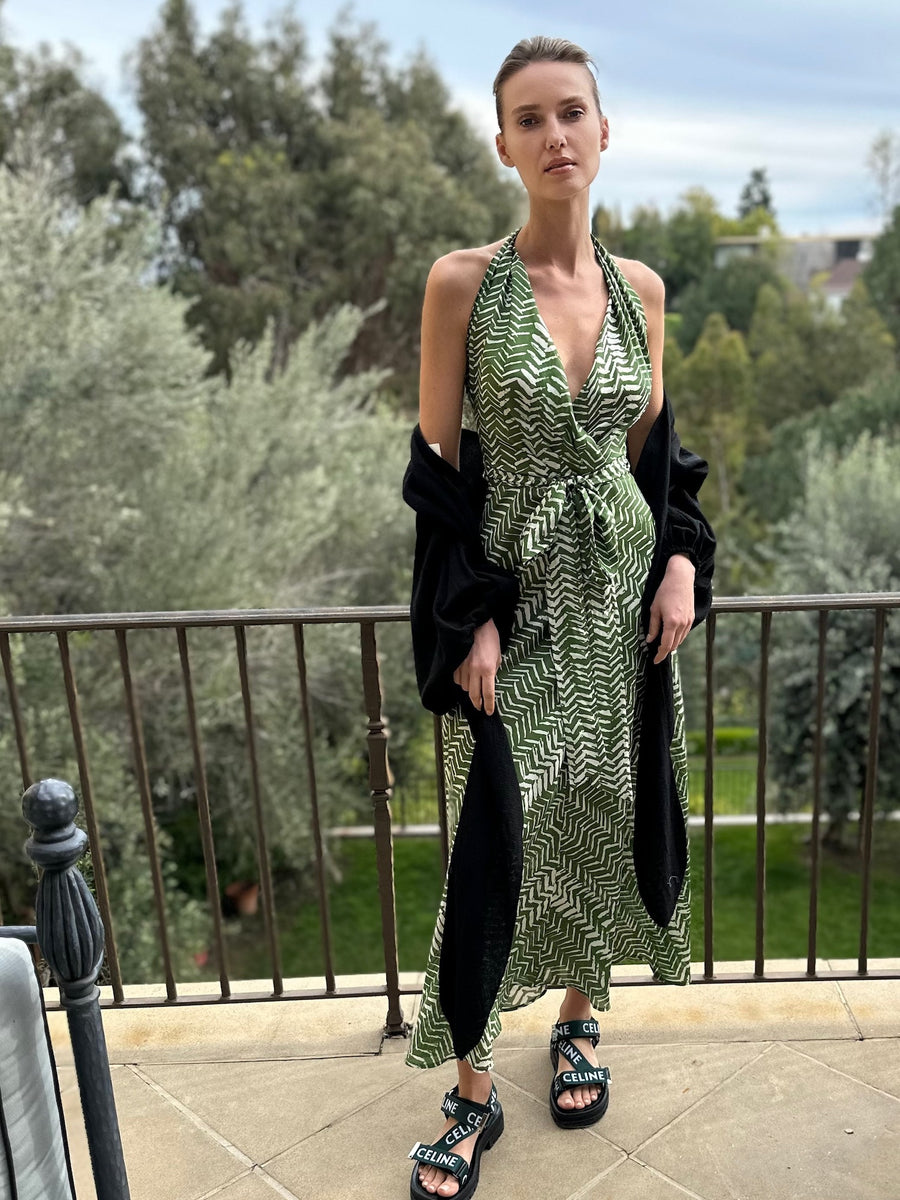 Lisa Dress : Green Chevron