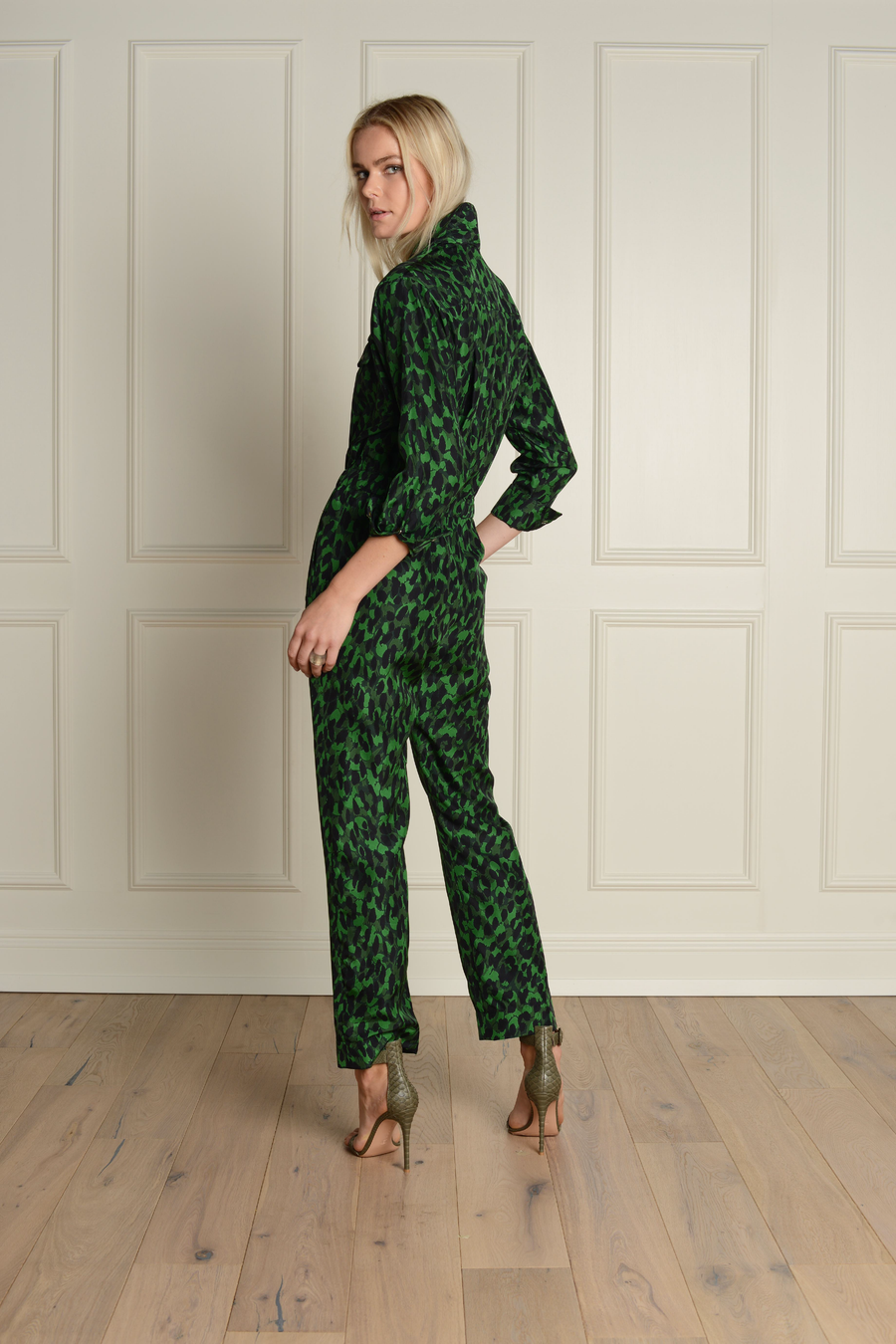 Flightsuit Long Sleeve : Emerald Green Leopard