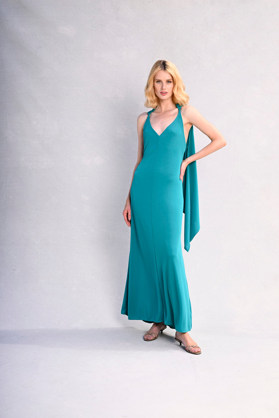Sienna Fluid Dress : Teal Stretch Matte Jersey Julie Harrah Sienna Fluid Dress : Teal Stretch Matte Jersey Julie Harrah