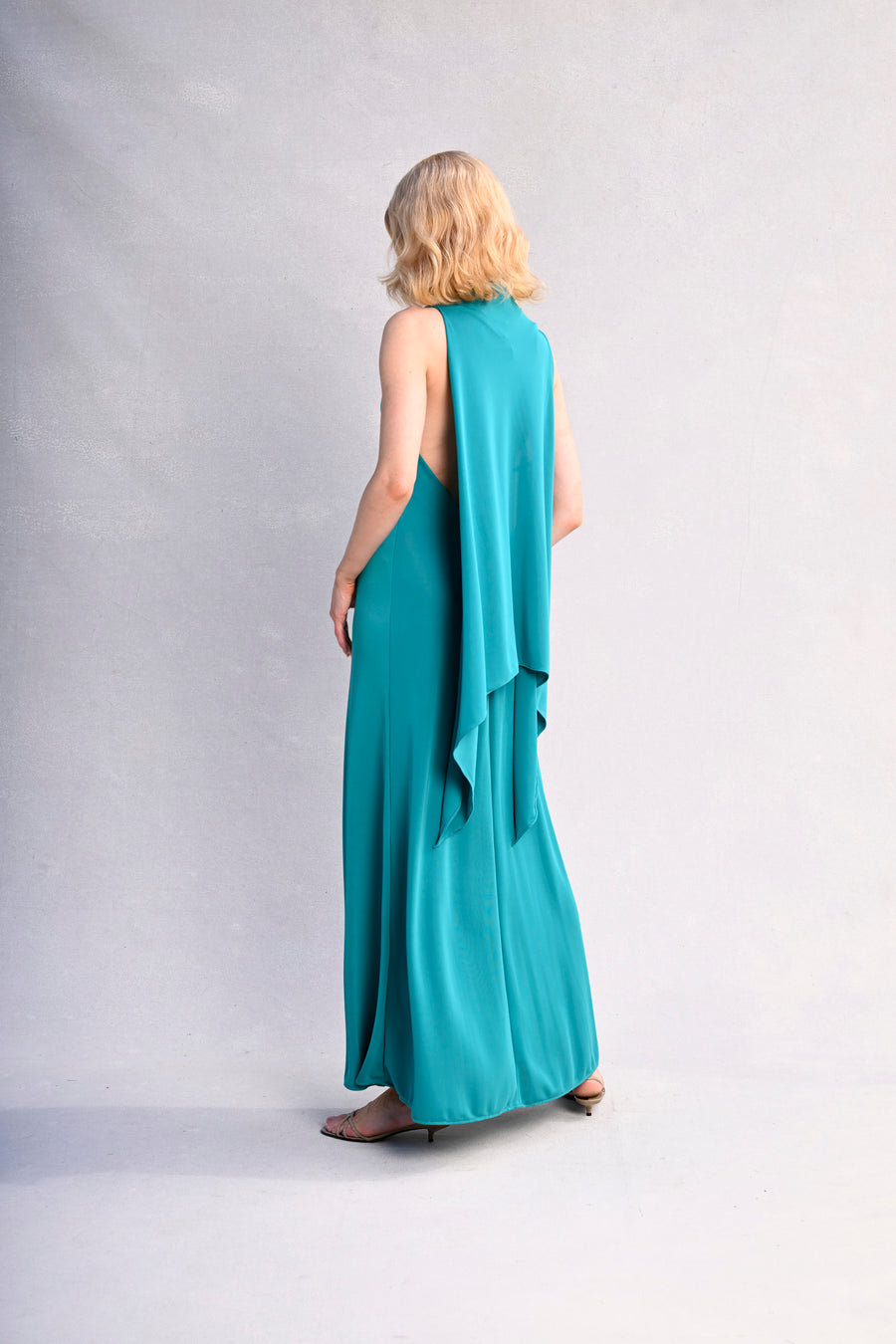 Sienna Fluid Dress : Teal Stretch Matte Jersey