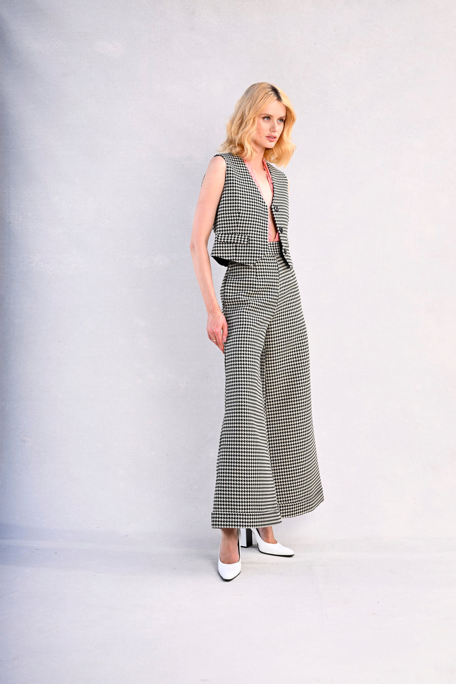 Jojo Palazzo Pants + Darcy Vest : Black & White Large Houndstooth