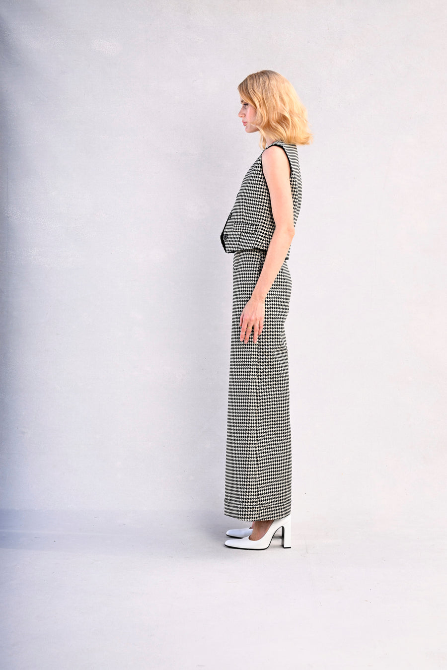 Jojo Palazzo Pants + Darcy Vest : Black & White Large Houndstooth