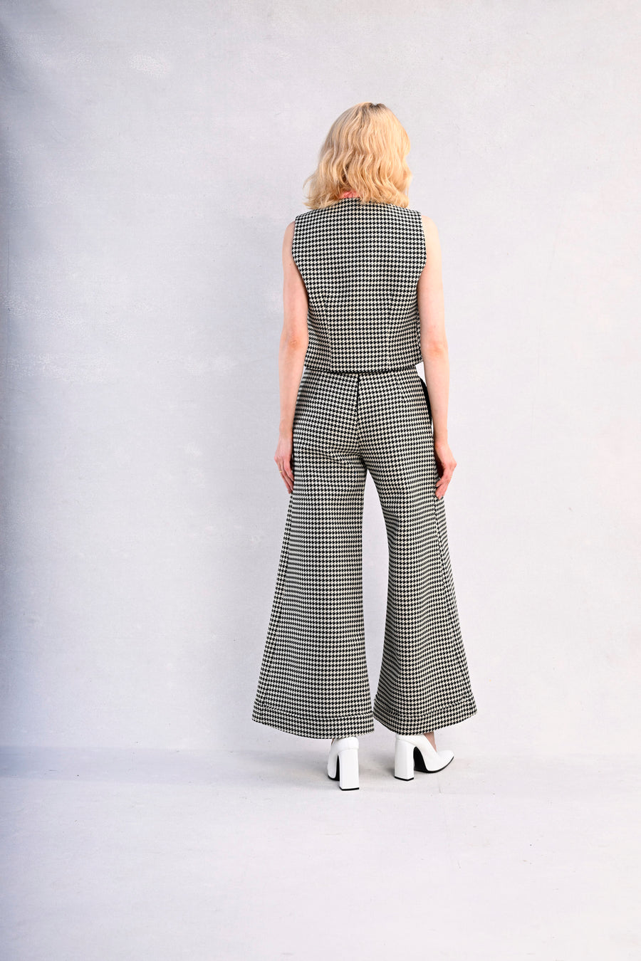 Jojo Palazzo Pants + Darcy Vest : Black & White Large Houndstooth