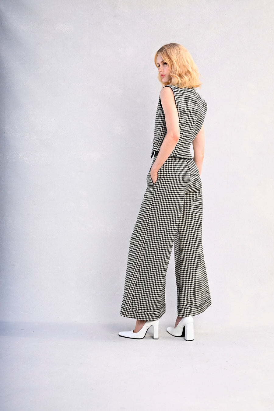 Jojo Palazzo Pants + Darcy Vest : Black & White Large Houndstooth