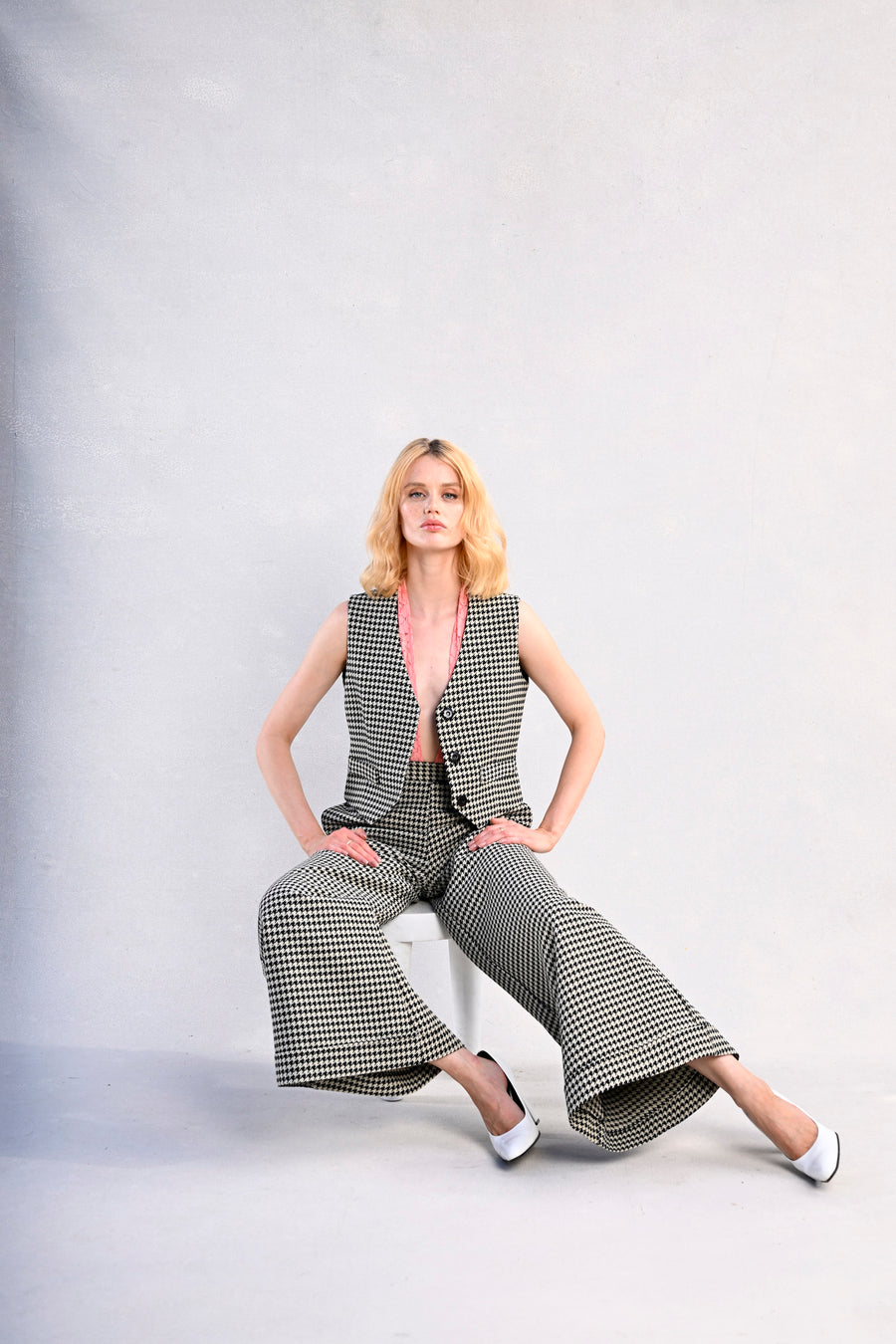 Jojo Palazzo Pants + Darcy Vest : Black & White Large Houndstooth
