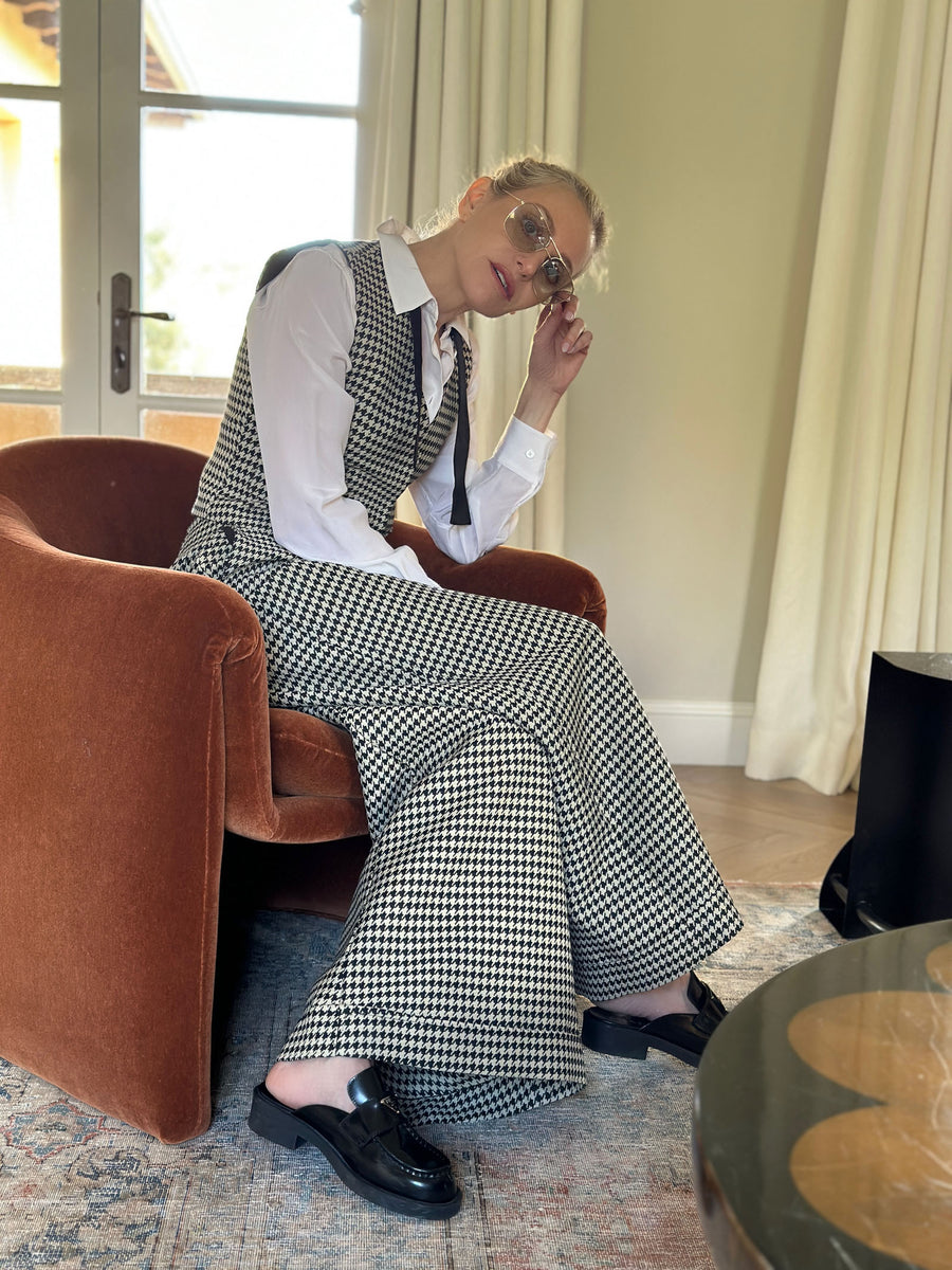 Jojo Palazzo Pants + Darcy Vest : Black & White Large Houndstooth