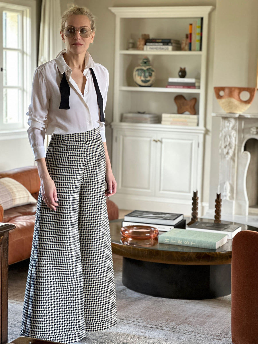 Jojo Palazzo Pants : Black & White Large Houndstooth