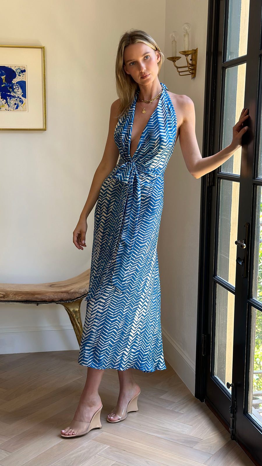 Lisa Dress : Blue Chevron