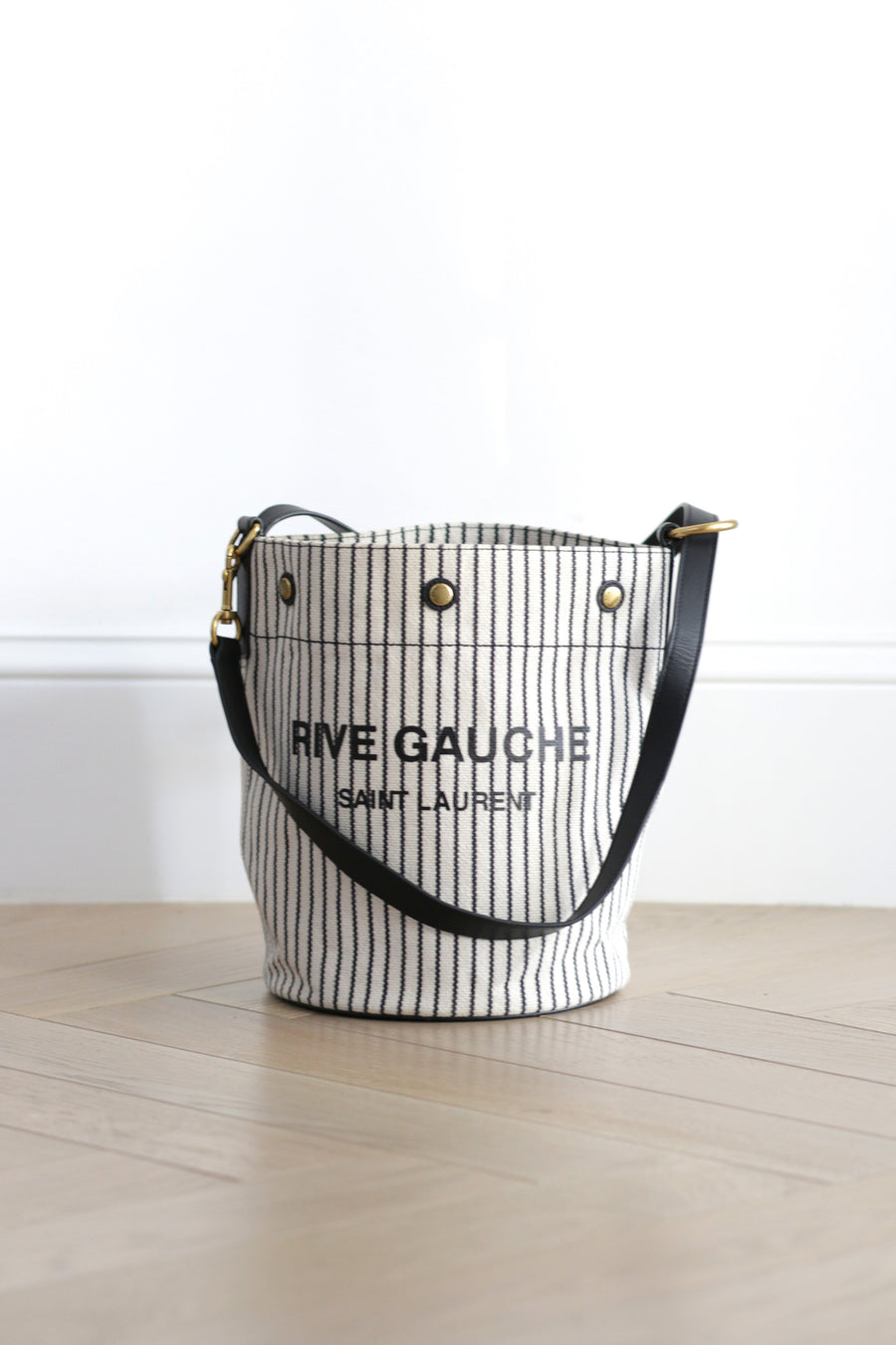 JH Vintage : SAINT LAURENT Striped Canvas Bucket Bag