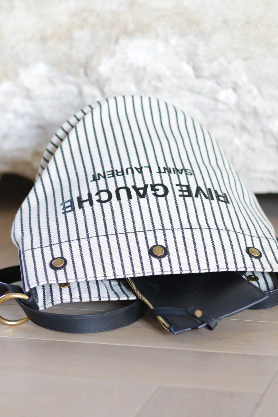 JH Vintage : SAINT LAURENT Striped Canvas Bucket Bag