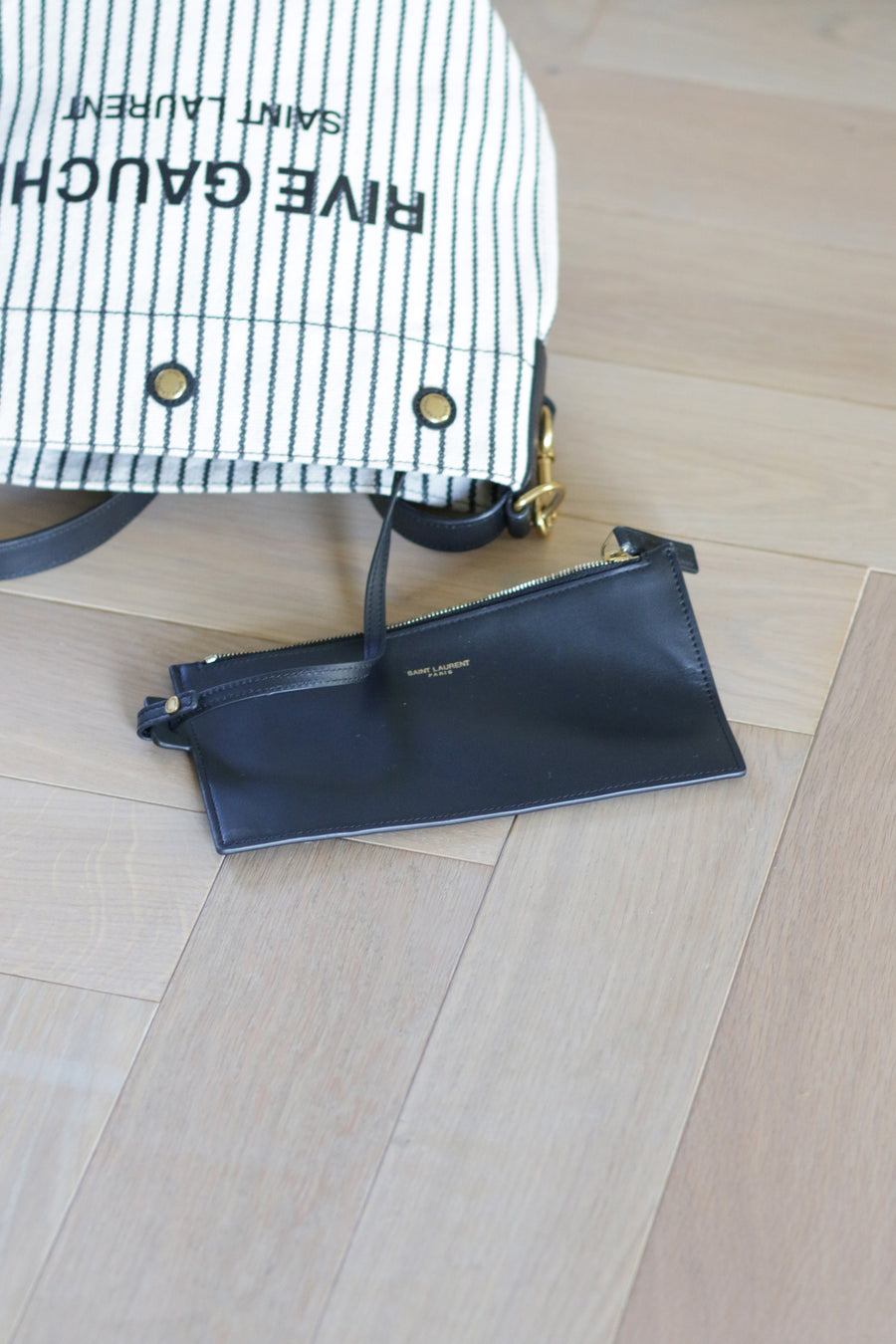 JH Vintage : SAINT LAURENT Striped Canvas Bucket Bag