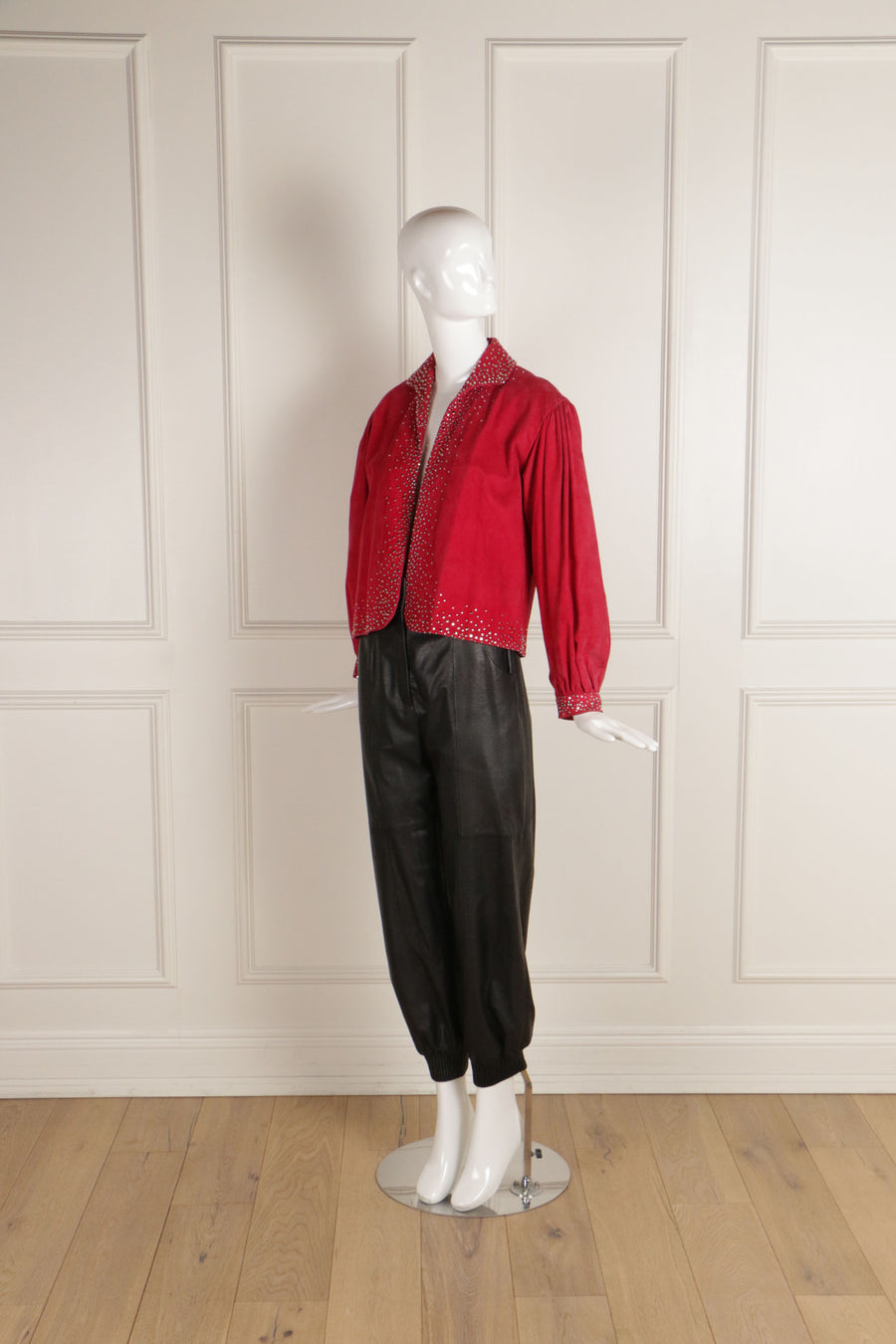 JH Vintage : HALSTON Cranberry Ultrasuede Studded Jacket