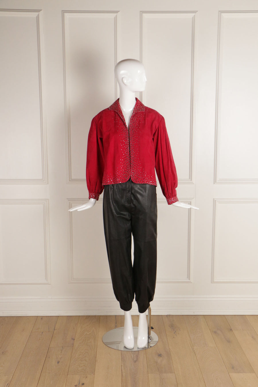 JH Vintage : HALSTON Cranberry Ultrasuede Studded Jacket