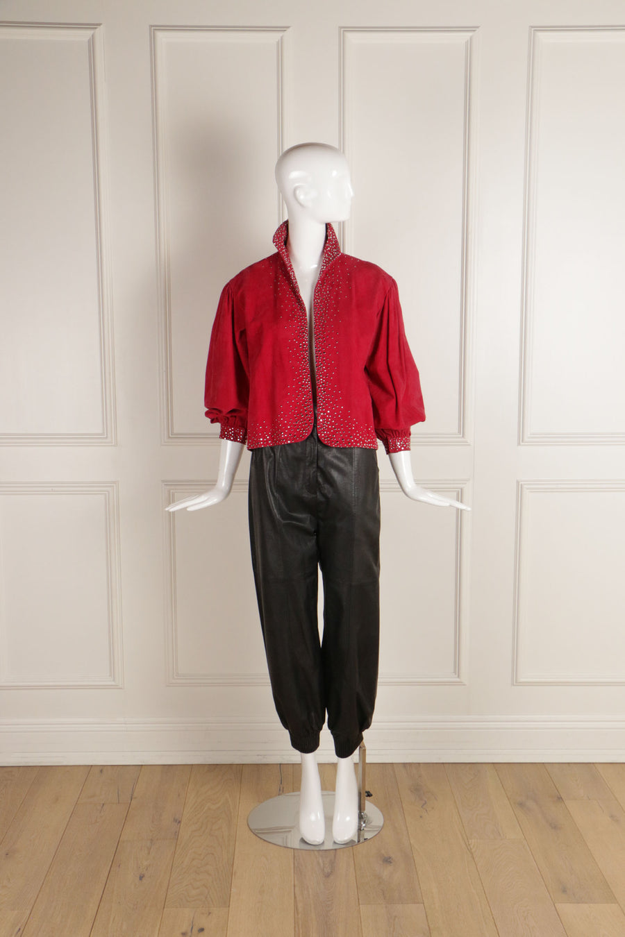 JH Vintage : HALSTON Cranberry Ultrasuede Studded Jacket