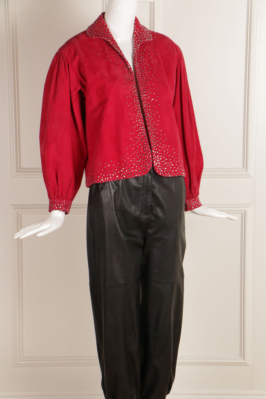 JH Vintage : HALSTON Cranberry Ultrasuede Studded Jacket