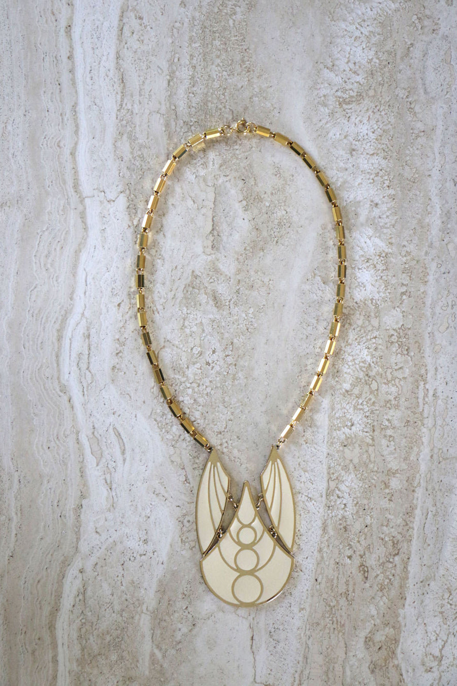 JH Vintage : White Enamel + Gold Costume Necklace