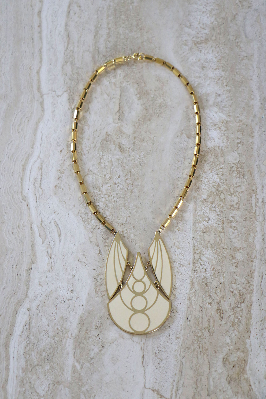 JH Vintage : White Enamel + Gold Costume Necklace