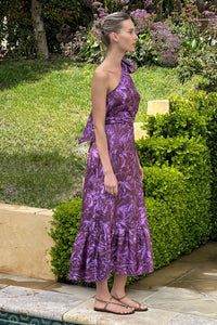 Brooke Dress : Purple & Brown Abstract Twill – Julie Harrah