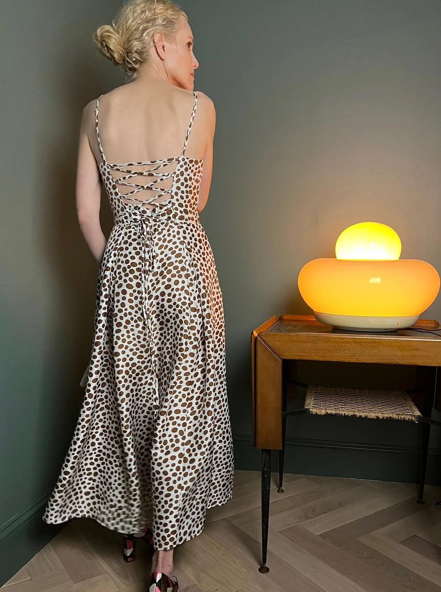 Kelly Dress : White & Brown Spots Julie Harrah Kelly Dress : White & Brown Spots Julie Harrah