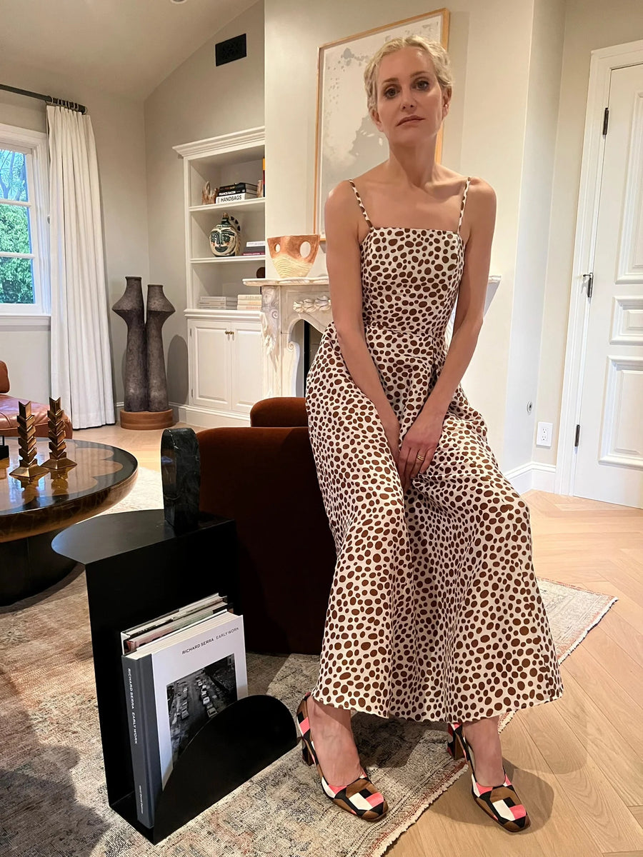 Kelly Dress : White & Brown Spots Julie Harrah Kelly Dress : White & Brown Spots Julie Harrah