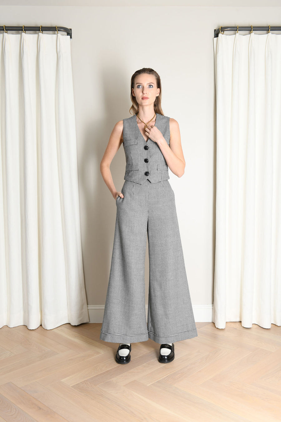 Darcy Vest & Jojo Palazzo Pants : Black & White Mini Houndstooth