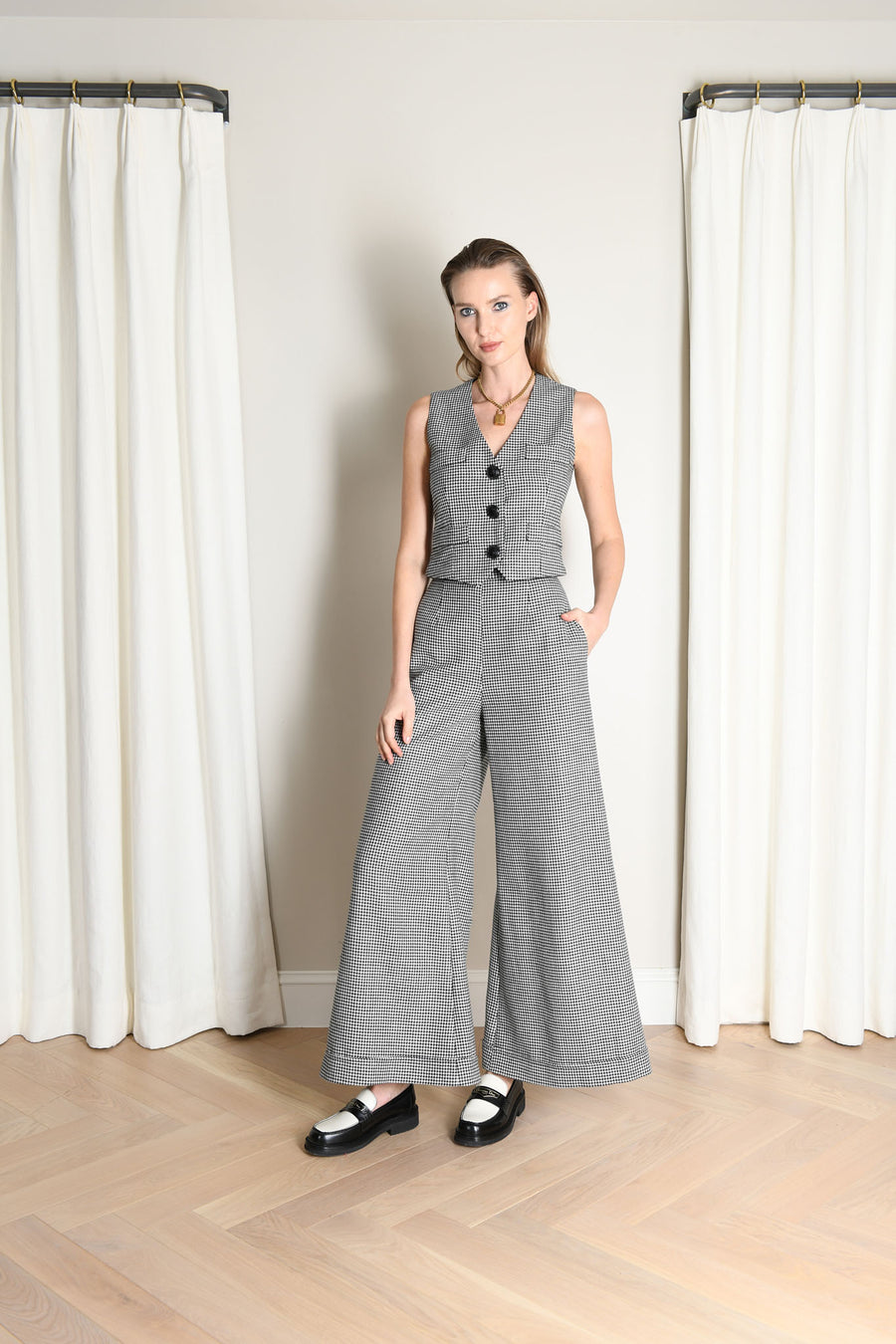 Darcy Vest & Jojo Palazzo Pants : Black & White Mini Houndstooth