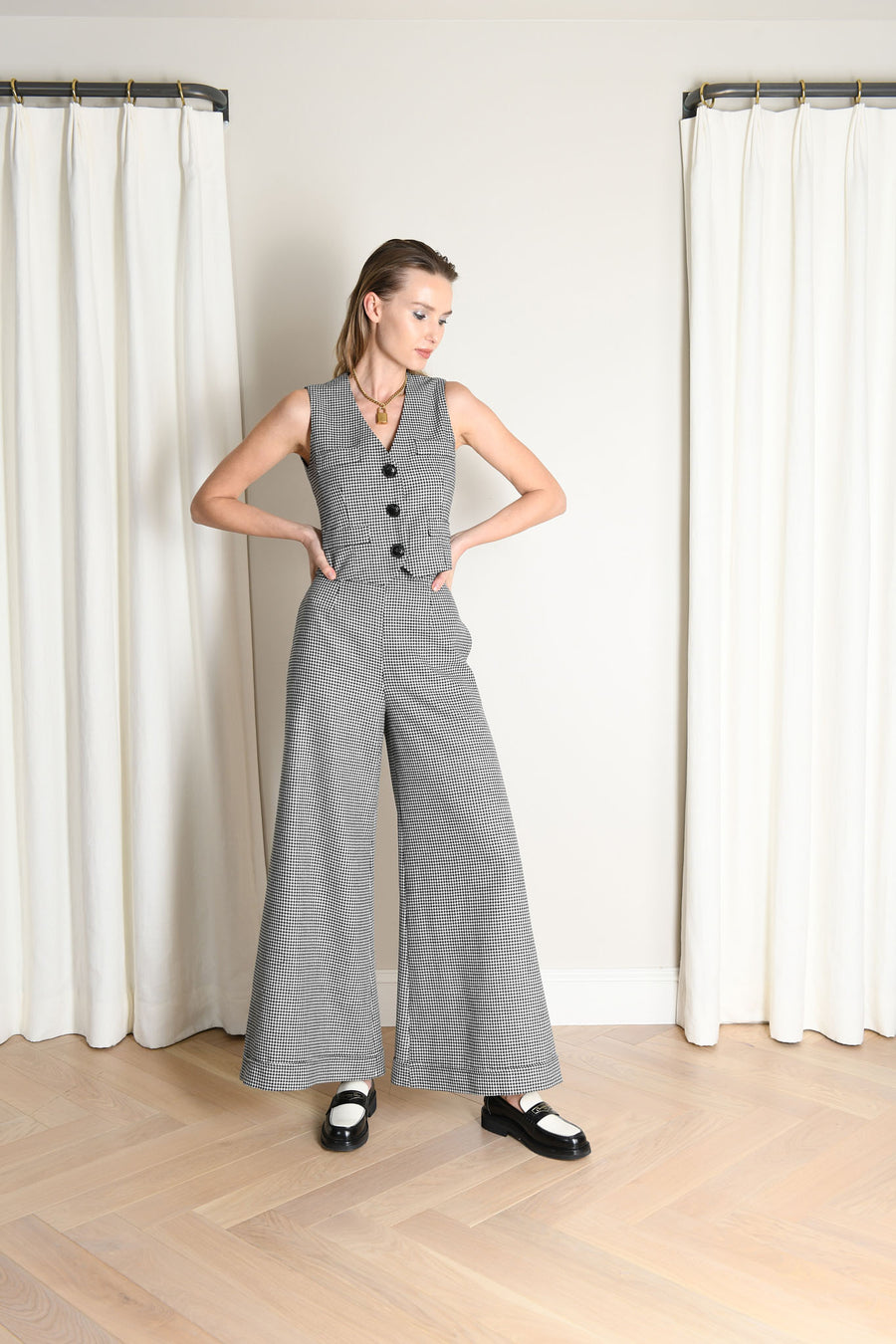 Darcy Vest & Jojo Palazzo Pants : Black & White Mini Houndstooth