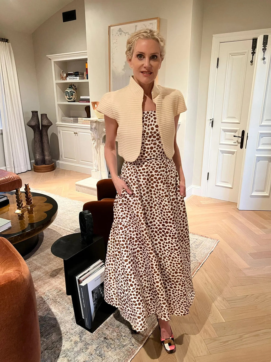 Kelly Dress : White & Brown Spots Julie Harrah Kelly Dress : White & Brown Spots Julie Harrah