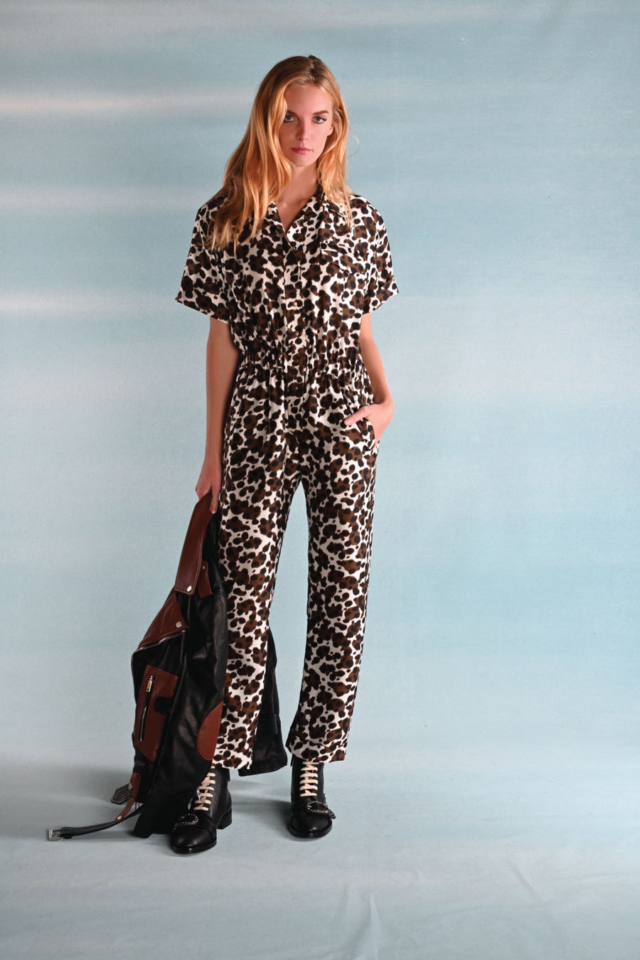 Flightsuit Short Sleeve : Leopard Silk Dupioni