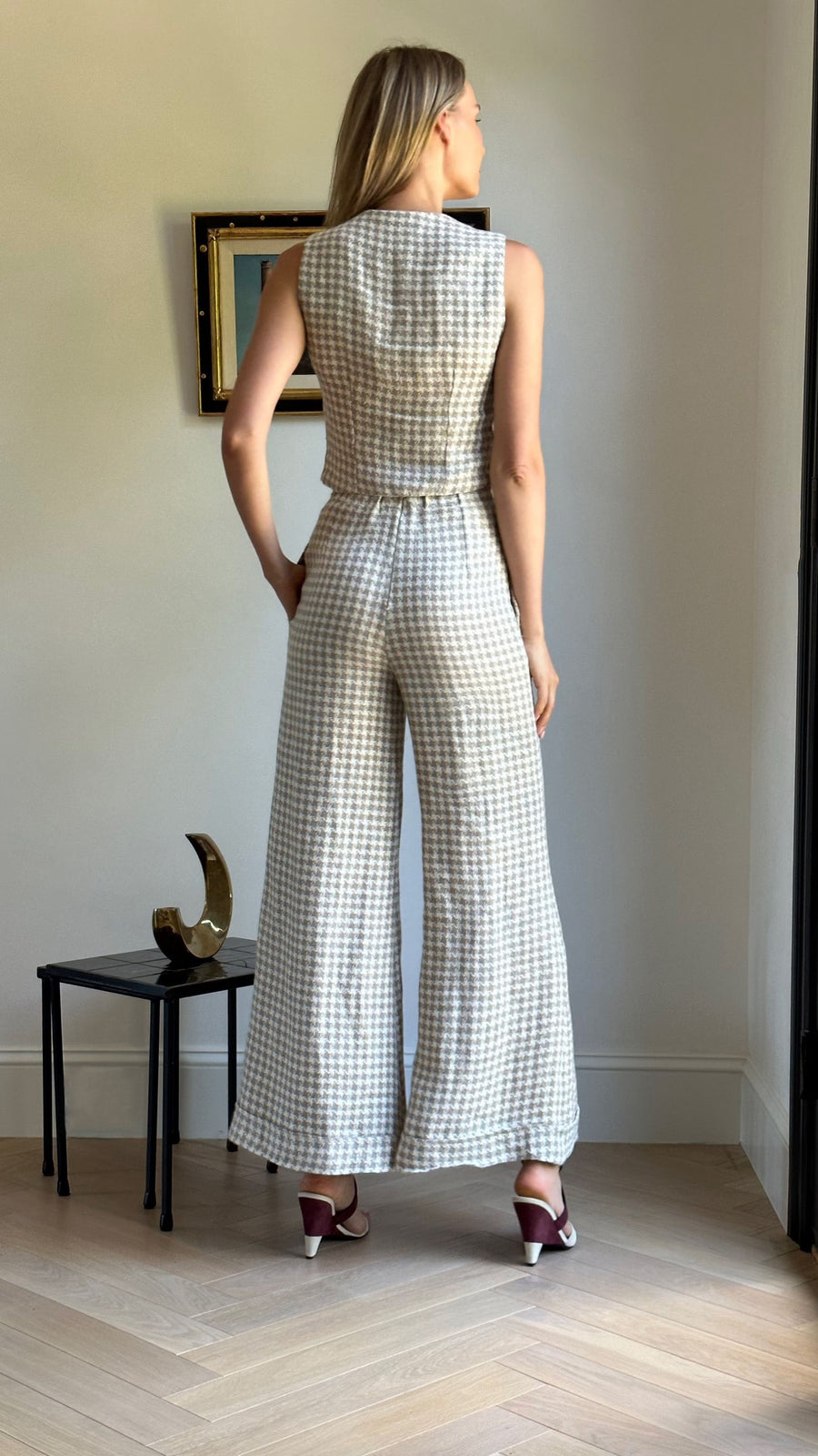 Darcy Vest + Jojo Palazzo Pants : Grey Houndstooth