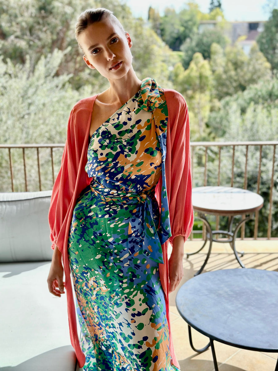 Brooke Dress : Blue Green Salmon Abstract Brooke Dress : Blue Green Salmon Abstract