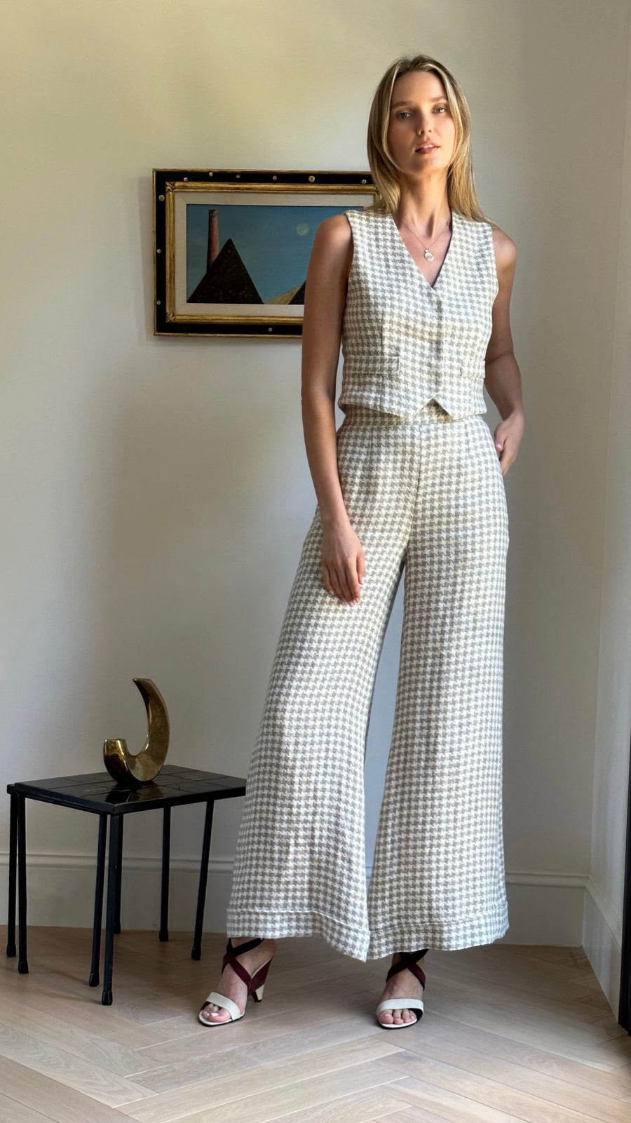 Darcy Vest + Jojo Palazzo Pants : Grey Houndstooth