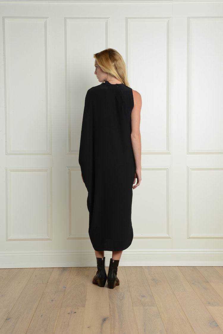 Mockneck Sleeveless Dress : Black Crinkle