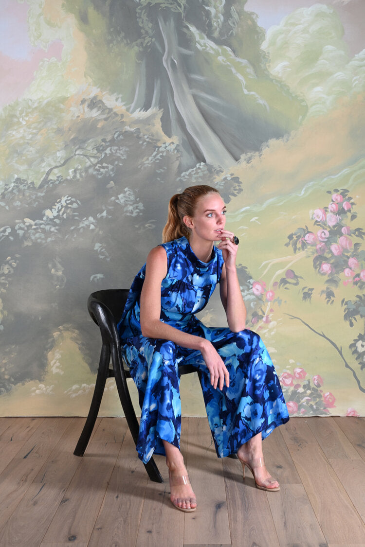 Malibu Jumpsuit : Blue Multi Giant Flower