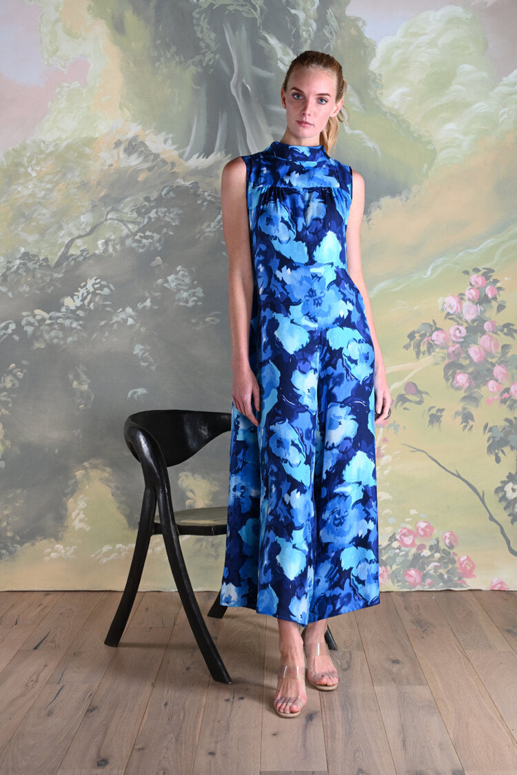 Malibu Jumpsuit : Blue Multi Giant Flower