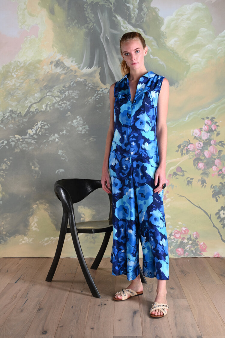 Malibu Jumpsuit : Blue Multi Giant Flower