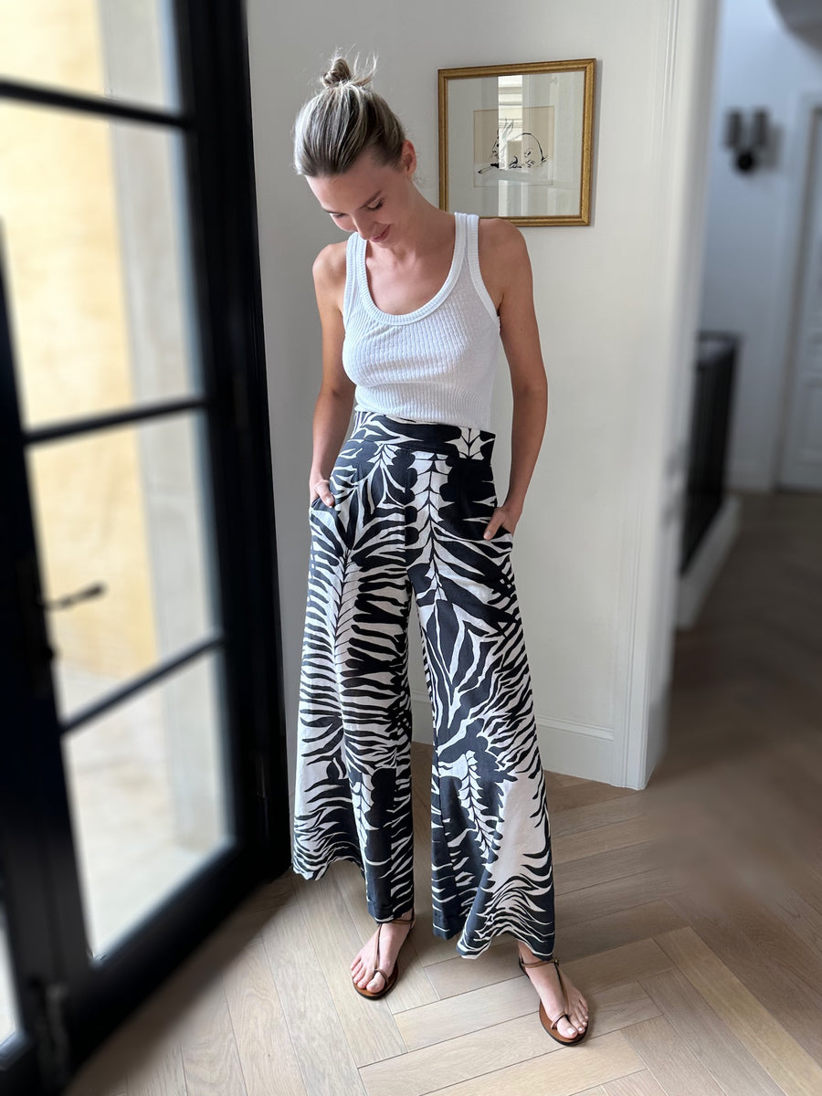 Jojo Palazzo Pants : Charcoal + White Palm