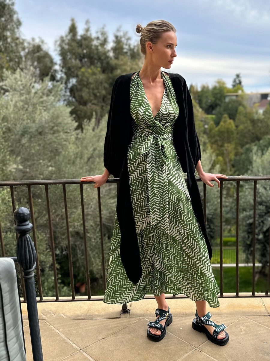 Lisa Dress : Green Chevron
