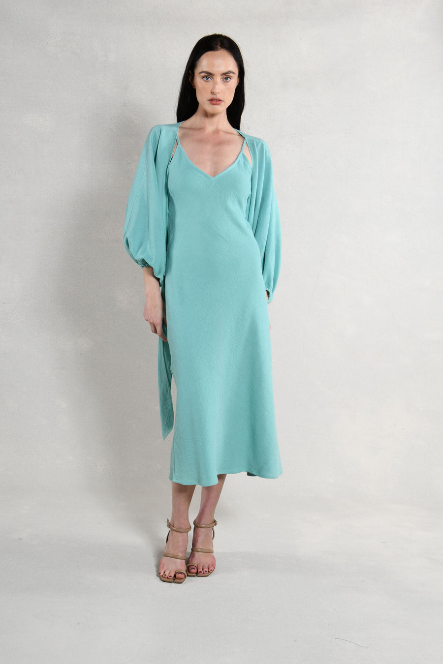Candace Wrap Top & Slip Dress : Aqua Burlap