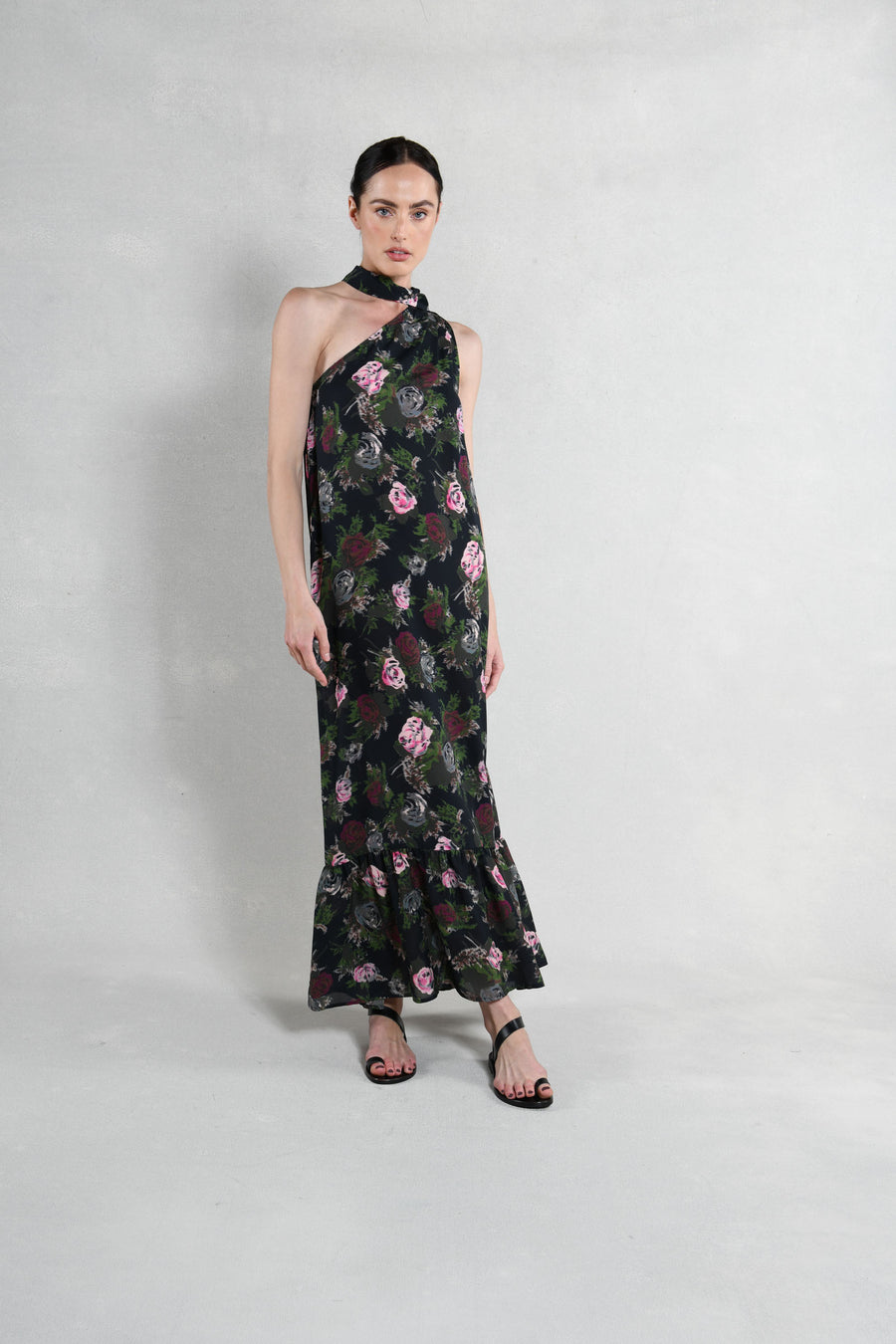 Brooke Dress : Black with Pink Roses