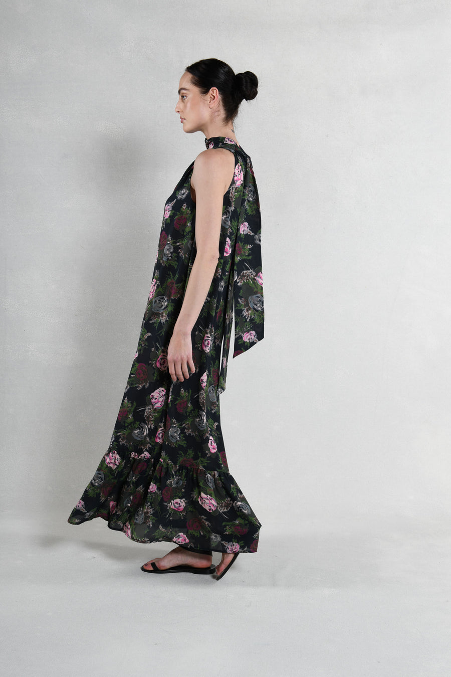 Brooke Dress : Black with Pink Roses