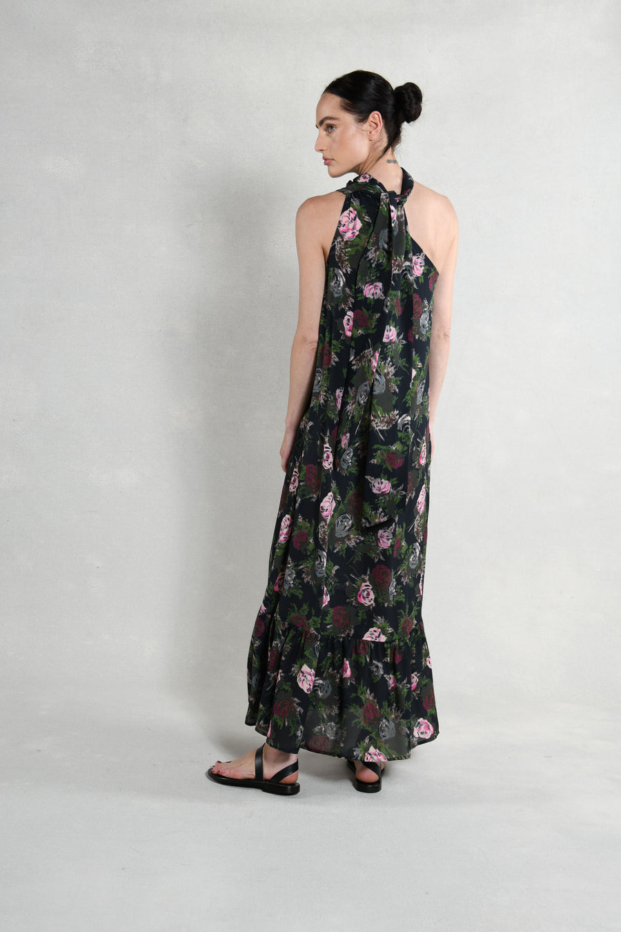 Brooke Dress : Black with Pink Roses