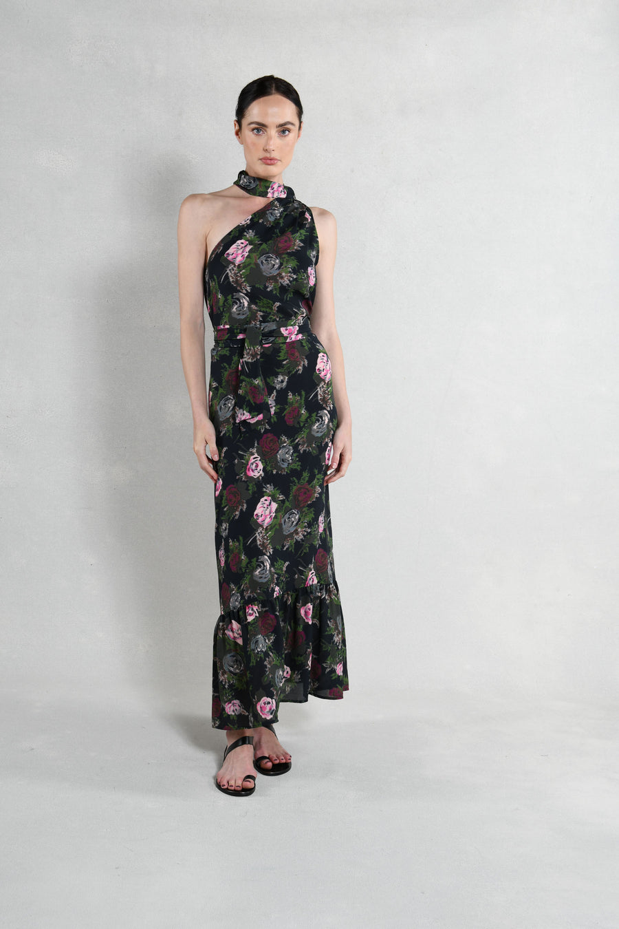 Brooke Dress : Black with Pink Roses