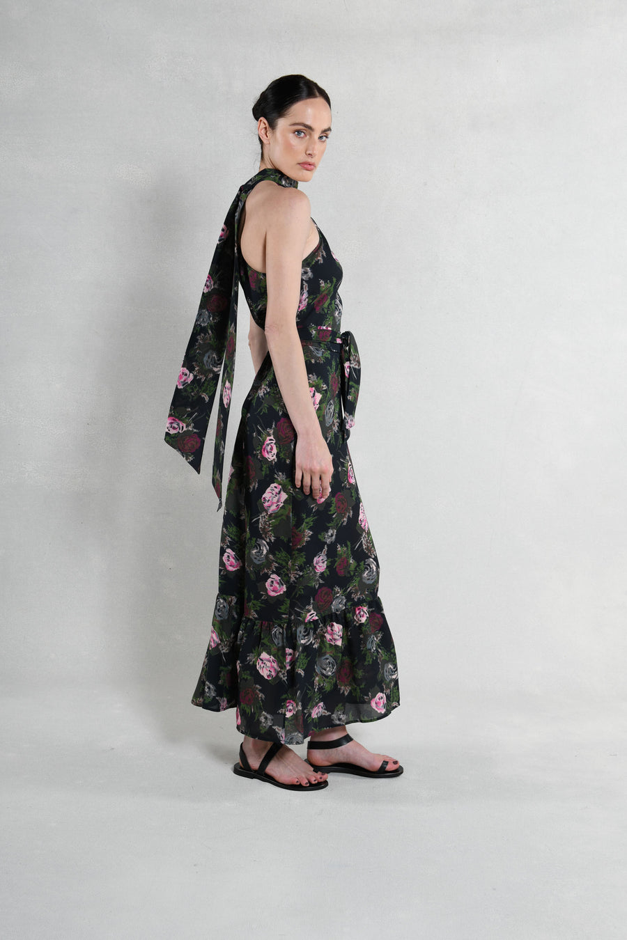 Brooke Dress : Black with Pink Roses