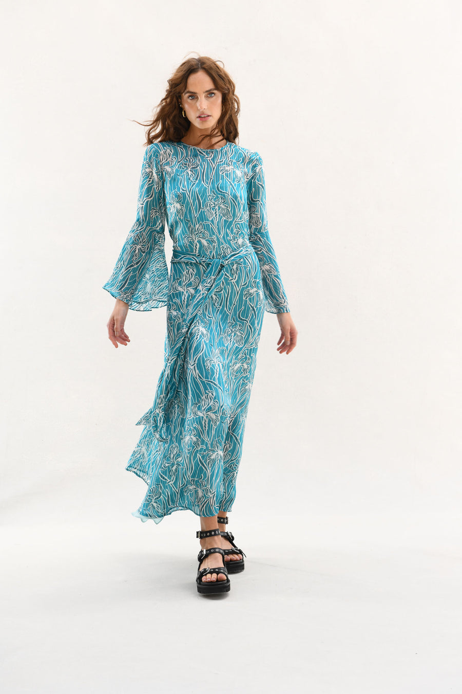 Florence : Turquoise Burnout Lurex Floral