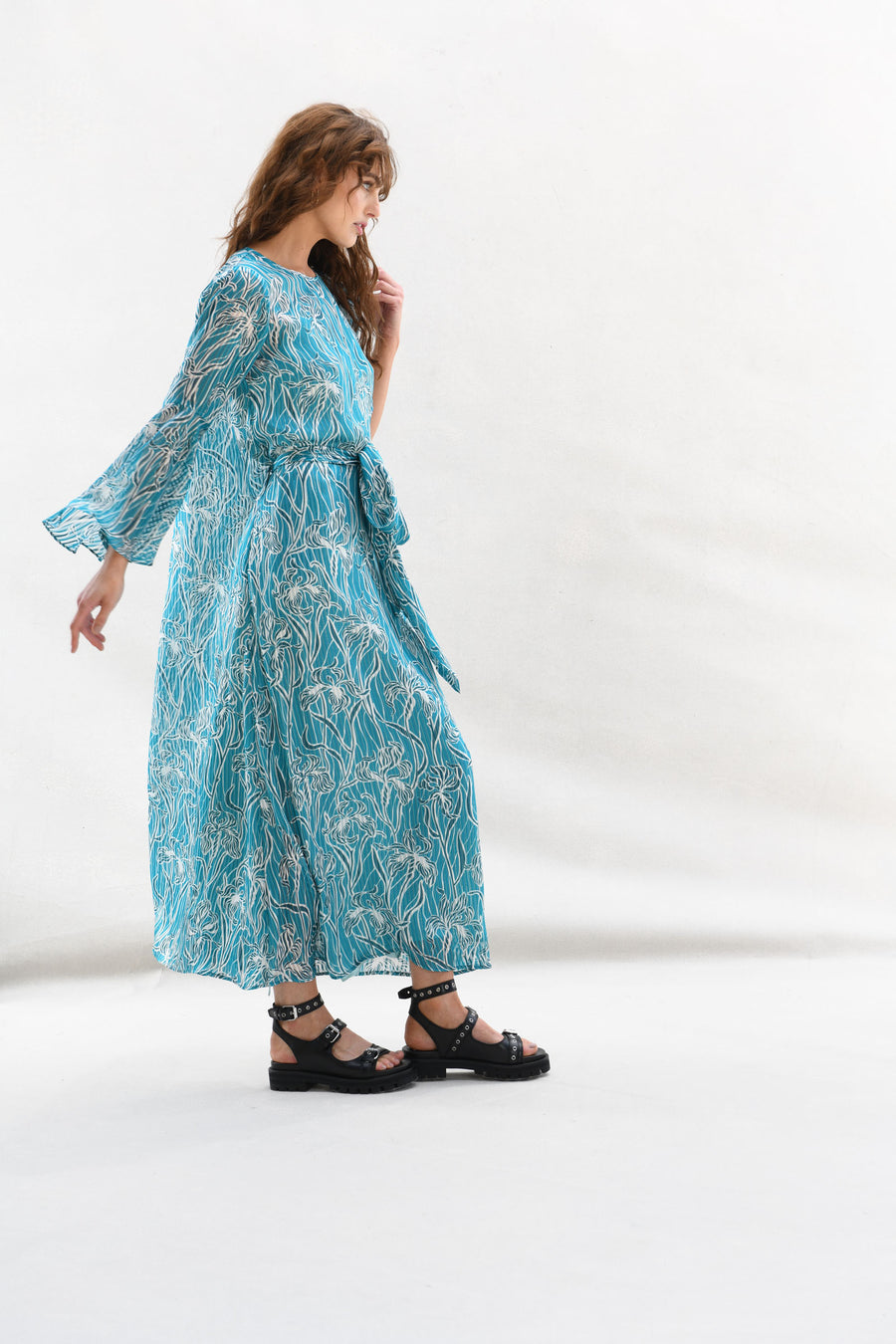 Florence : Turquoise Burnout Lurex Floral