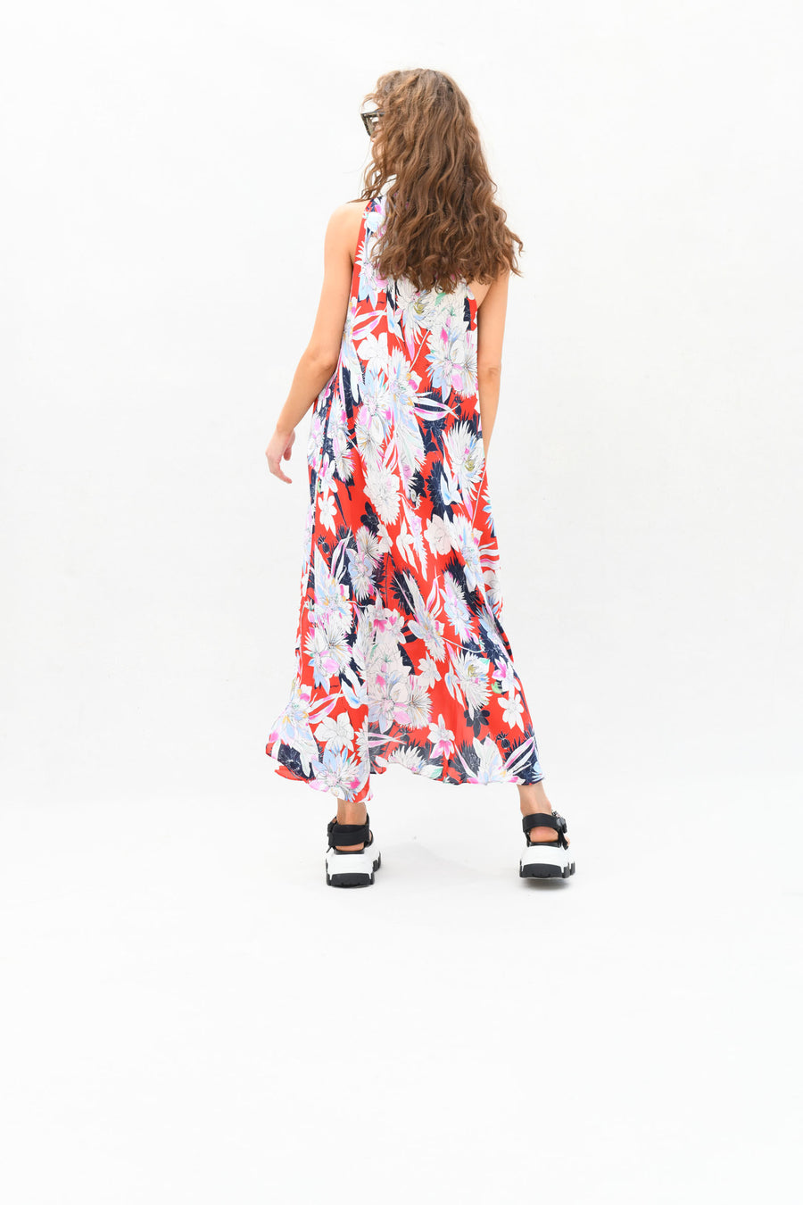 Capri Poncho and Bias Cut Slip Dress : Red w/ White Tropical Floral