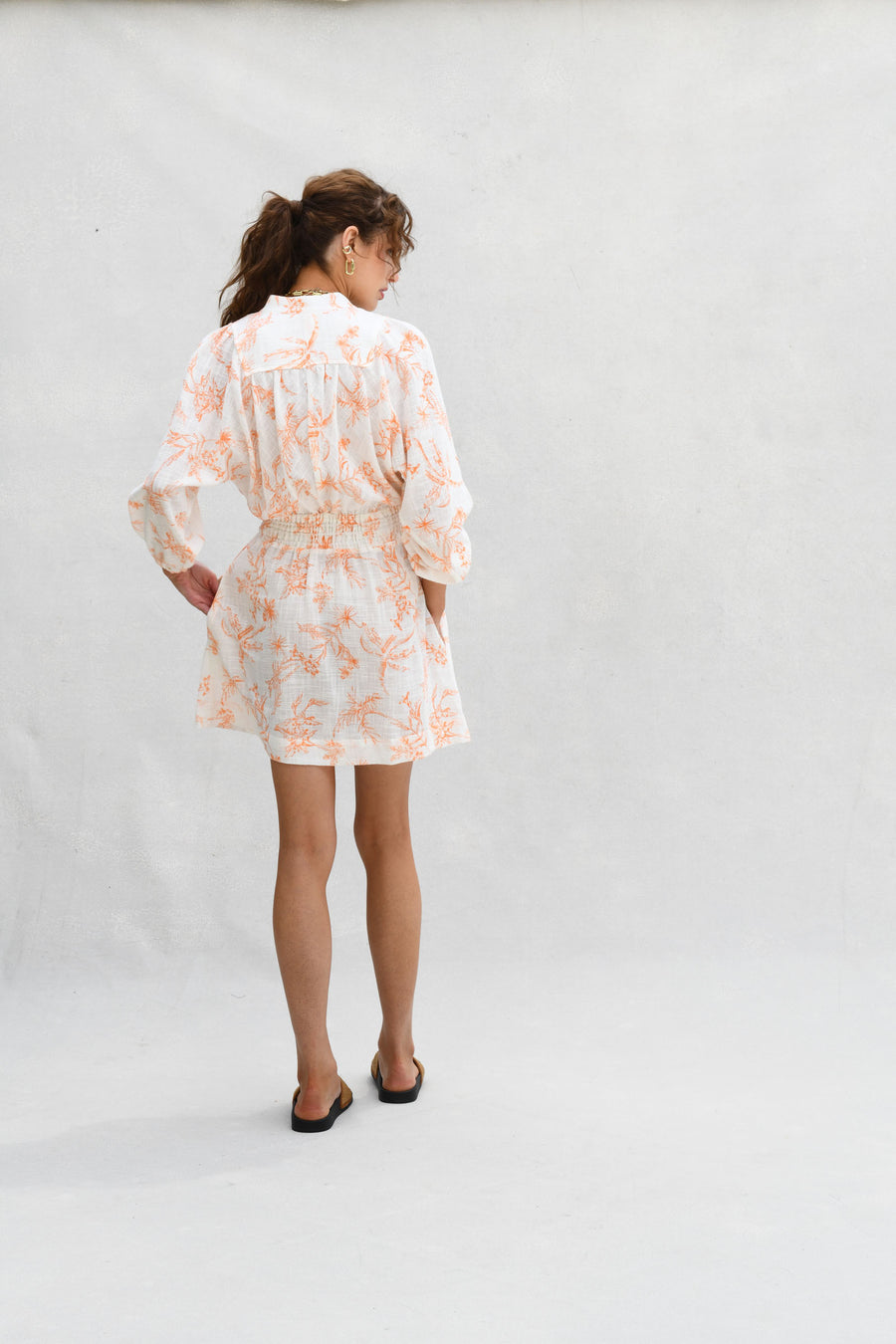 Pia Mini Dress : Orange Tropical Leaf